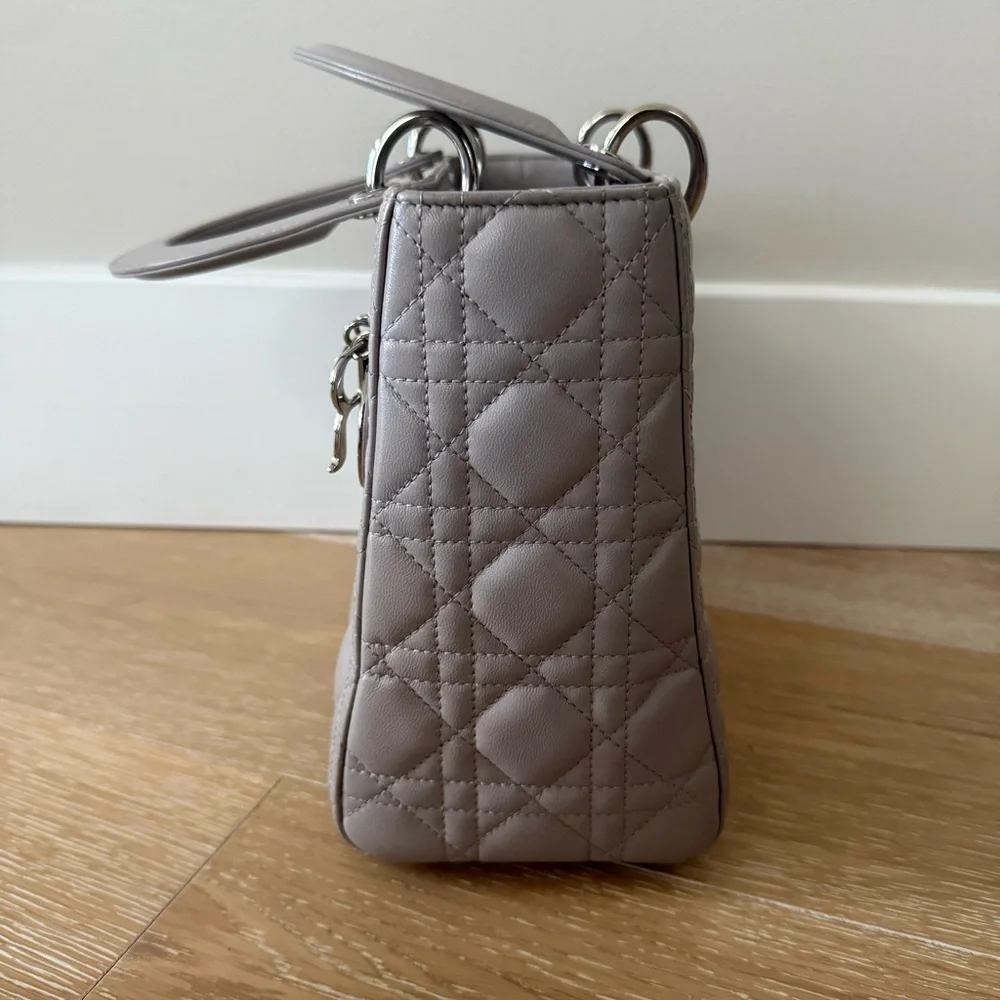 Lady Dior Medium Cannage Lambskin Gray Silver Hardware Vintage Authentic